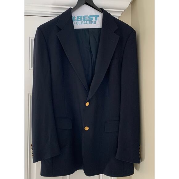 Vintage Austin Reed Men's Navy Blue Blazer Union Made USA Size 42L Gold Buttons - Picture 2 of 13